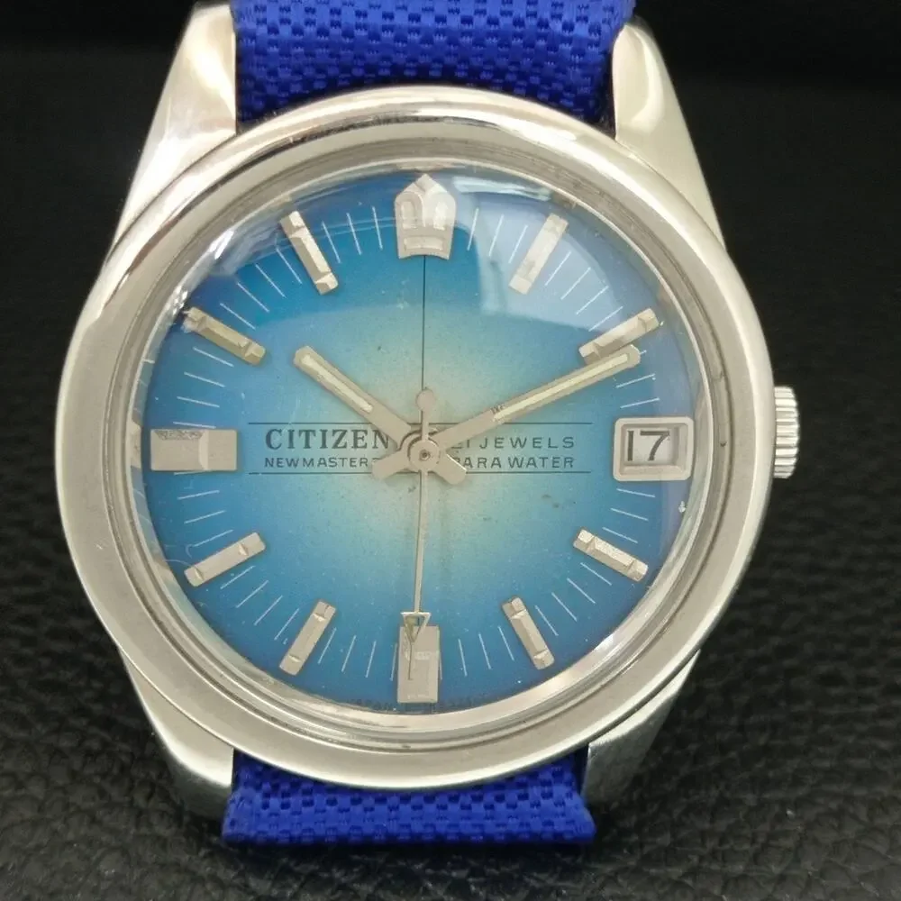 Vintage 1980 Citizen Manual Mens Silver Watch W/daydate & Blue accents